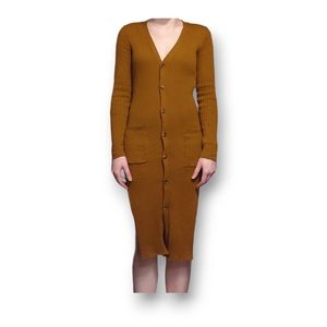 Forever 21 long sleeve ribbed V neck button front sweater dress